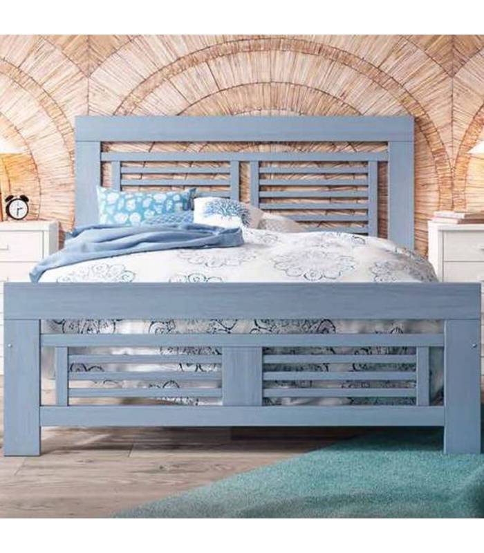 Cama de matrimonio con barrotes de madera de pino