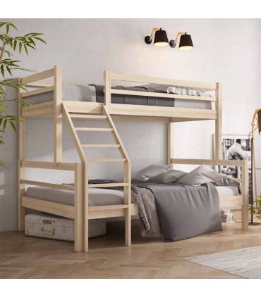 LITERA DE MATRIMONIO para espacios reducidos de MADERA MACIZA