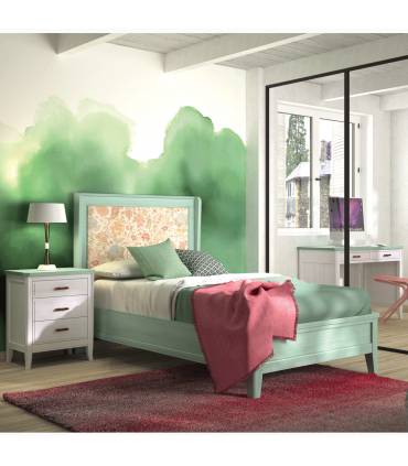 Dormitorio juvenil en blanco y verde con cama de 90cm
