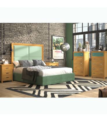 Dormitorio completo de matrimonio en 150cm en color Roble y verde