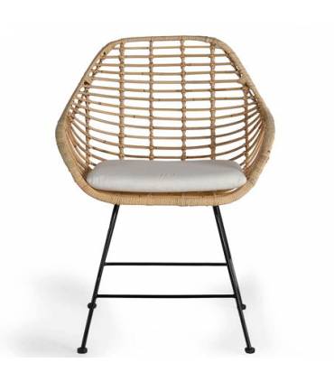 Sillas de ratán con asiento acolchado y patas metálicas