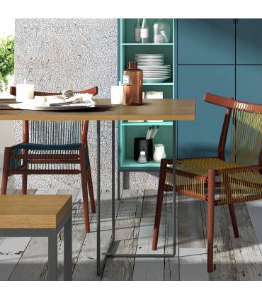 Mesa de madera con patas metálicas de estilo moderno barata