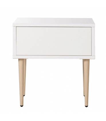Mesita de noche en color blanco de un cajón.