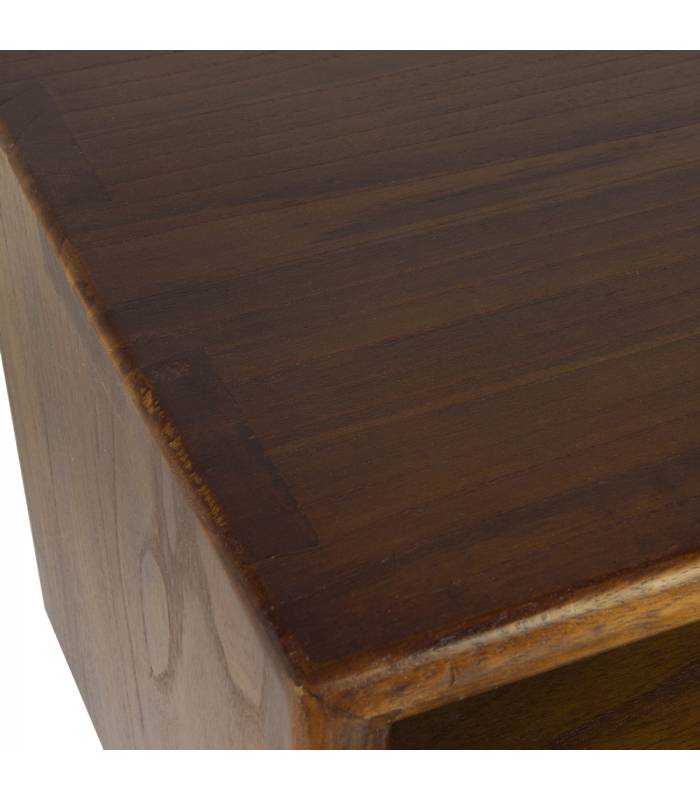 Mesita de noche de madera maciza de teka con  un cajón en color blanco.