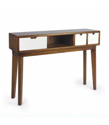 Consola grande de madera maciza con cajones en color blanco.