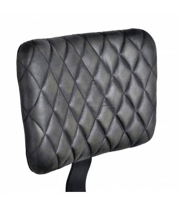 Taburete tapizado en piel negro con decoración en rombos.