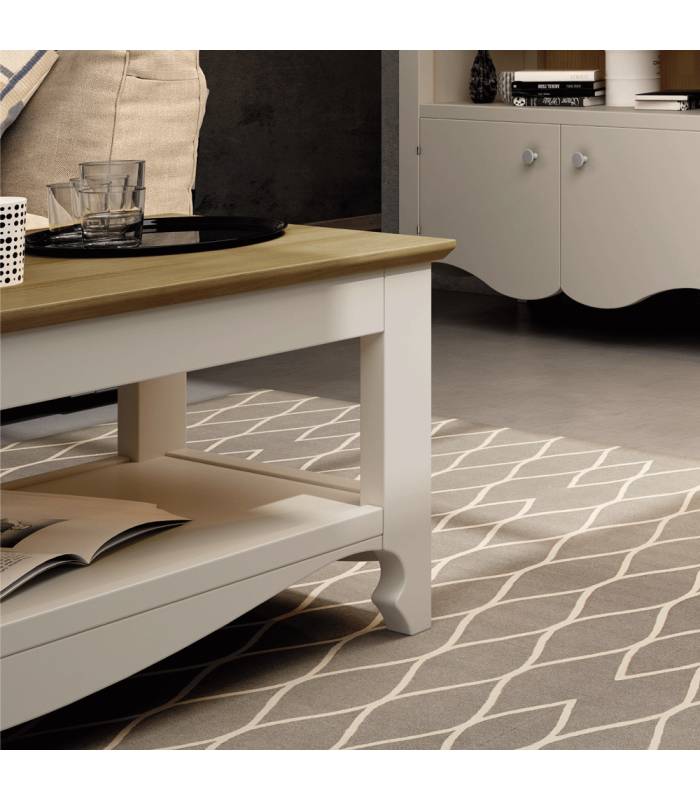 Mesa de centro clásica con sistema elevable
