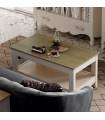 Mesa de centro elevable con estilo clásico en color blanco con la tapa en roble.