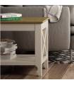 Mesa de rincón de estilo clásico en color blanco con la encimera en color roble.