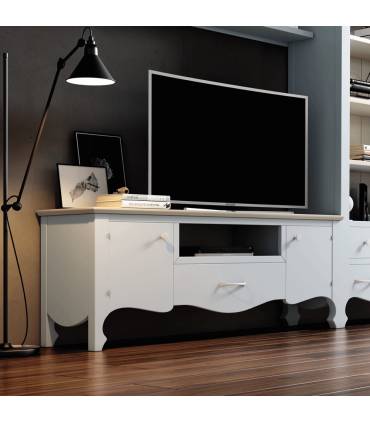 Mueble de tv de madera maciza de estilo clásico en color azul claro.