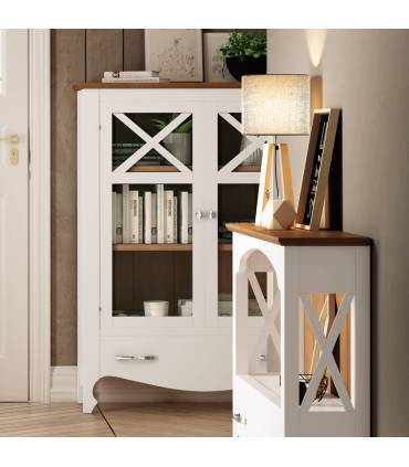 Vitrina de madera maciza con un estilo clásico precioso en color blanco con la tapa en roble.