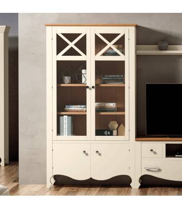 Vitrina de estilo clásico con puertas de cristal de cornisa baja.