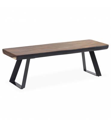 Banqueta industrial de madera maciza y pies de hierro