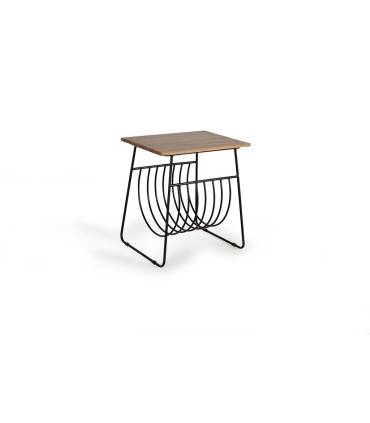 Mesa rincón con espacio para revistas en tapa de madera maciza