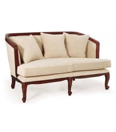 Sofa 2 plazas estilo vintage color caoba tapicería en crudo
