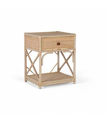 Mesita de noche de un cajón. Acabado natural.