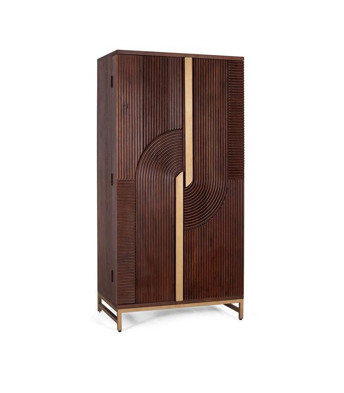Mueble bar grande de madera maciza y patas de metal