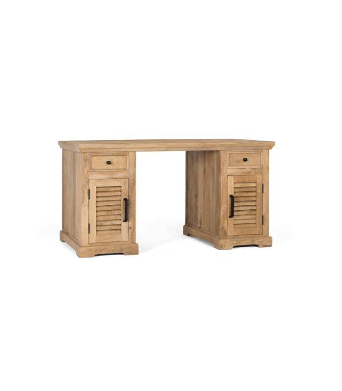Escritorio en madera natural de mango, con 2 puertas y 2 cajones. Gran dimensión.