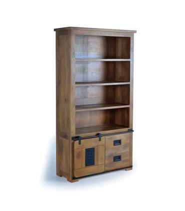 Librería en madera maciza y metal negro
