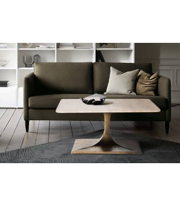 Mesa de centro VINTAGE base en bronce y tapa natural. Giner y Colomer