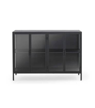 Aparador de diseño en negro de metal y cristal. Fabricado por GABAR