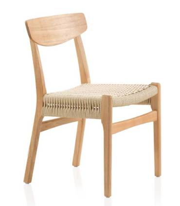 Silla de madera de hevea con asiento trenzado