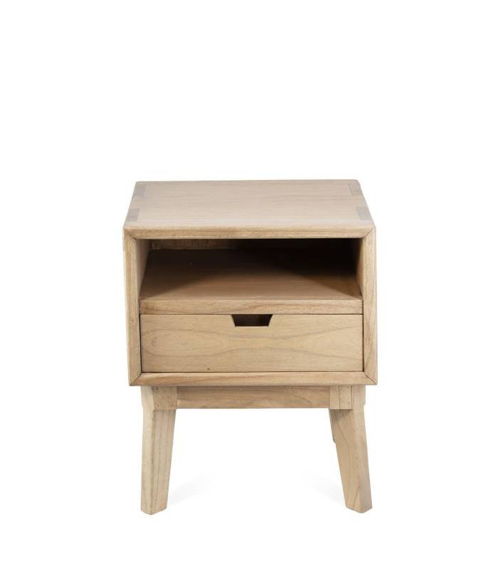 Mesita de noche en madera mindi, colección TEIDE, colonial de MOYCOR