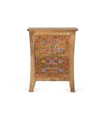 Mesita de noche en madera de mango decorada artesanalmente
