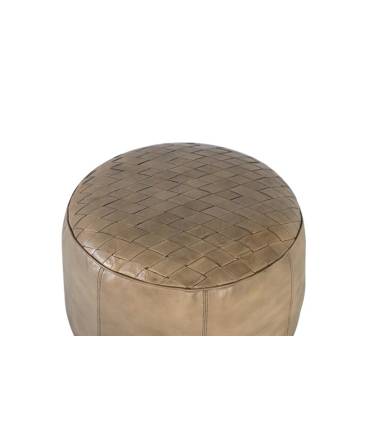 Puf estilo vintage en piel beige redondo. Fabricado por GINER Y COLOMER