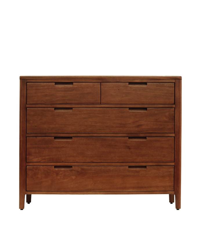 Cómoda con 5 Cajones, Estilo Colonial en Madera Caoba. De Moycor
