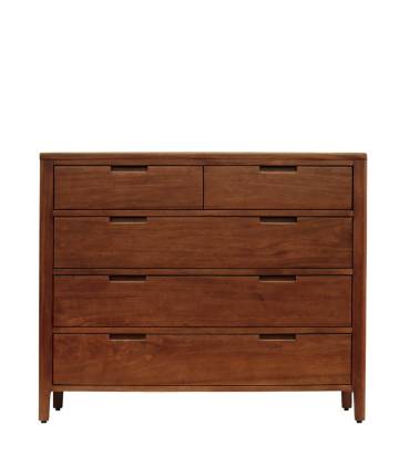 Cómoda con 5 Cajones, Estilo Colonial en Madera Caoba. De Moycor