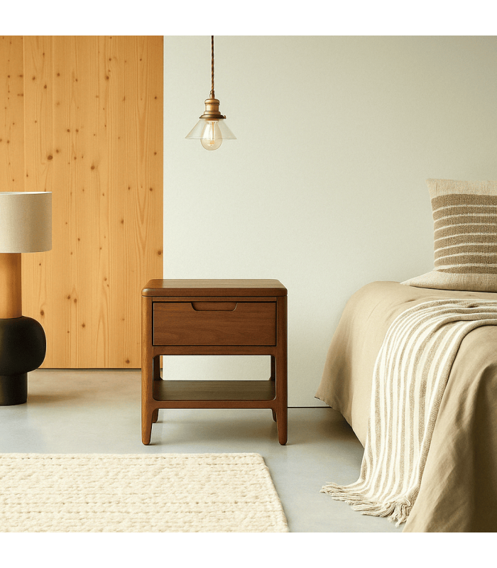 Mesita de noche con Cajón, Estilo Colonial en Madera Caoba. De Moycor