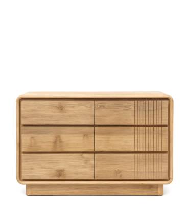 Cómoda con 6 cajones en madera maciza de teca en color natural, colección Eyre