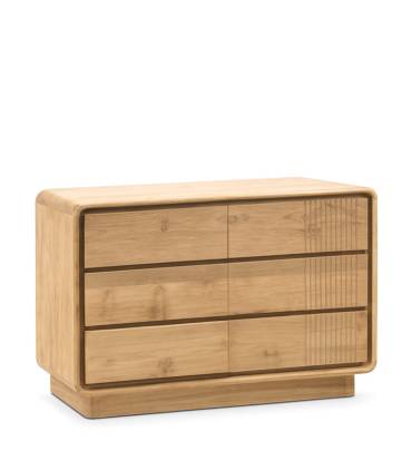 Cómoda 6 cajones en madera maciza teca de color natural, Eyre. Moycor