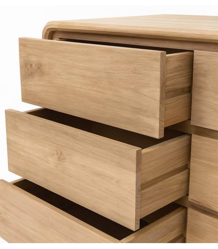 Cómoda 6 cajones en madera maciza teca de color natural, Eyre. Moycor