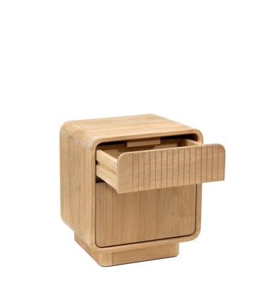 Mesita de noche izquierda con puerta y cajón en madera, Eyre. Moycor