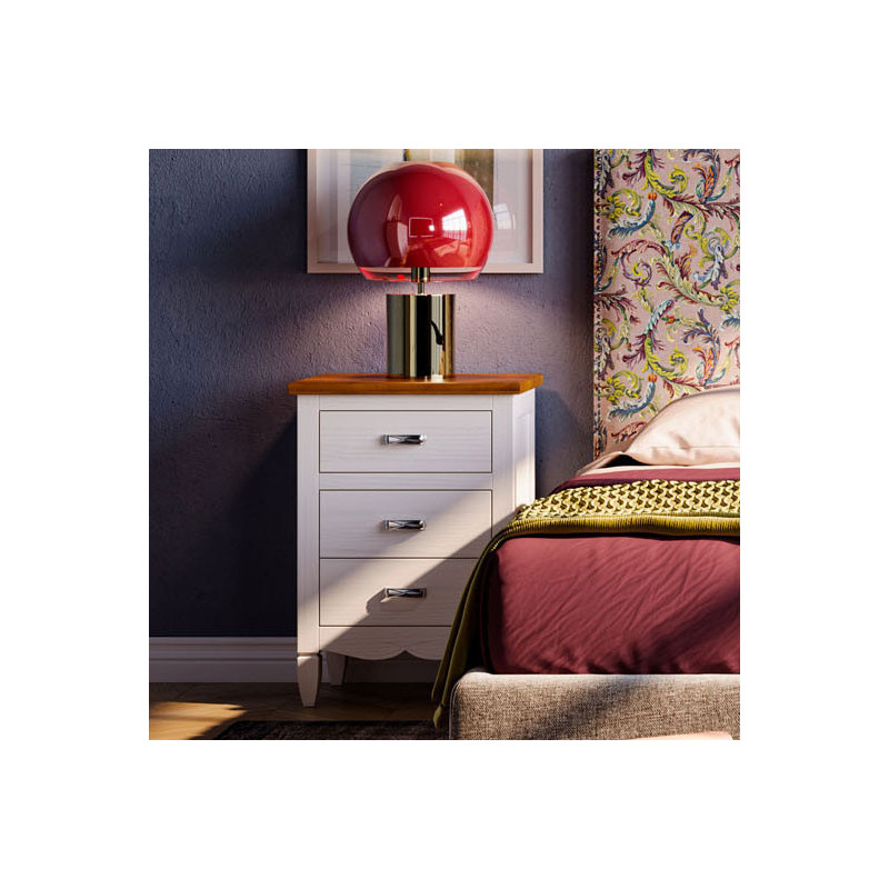 Mesita de Noche Estilo Clásico Amberes en Ambiente Cálido de Dormitorio