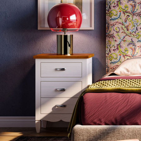 Mesita de Noche Estilo Clásico Amberes en Ambiente Cálido de Dormitorio
