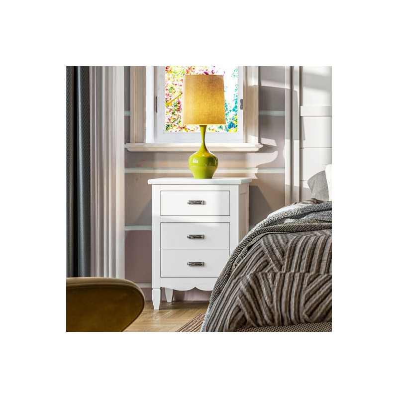 Mesita de Noche Clásica Amberes con Decoración Dormitorio Juvenil