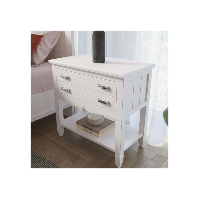 Mesita de Noche de Dos Cajones Estilo Clásico Amberes Blanca.