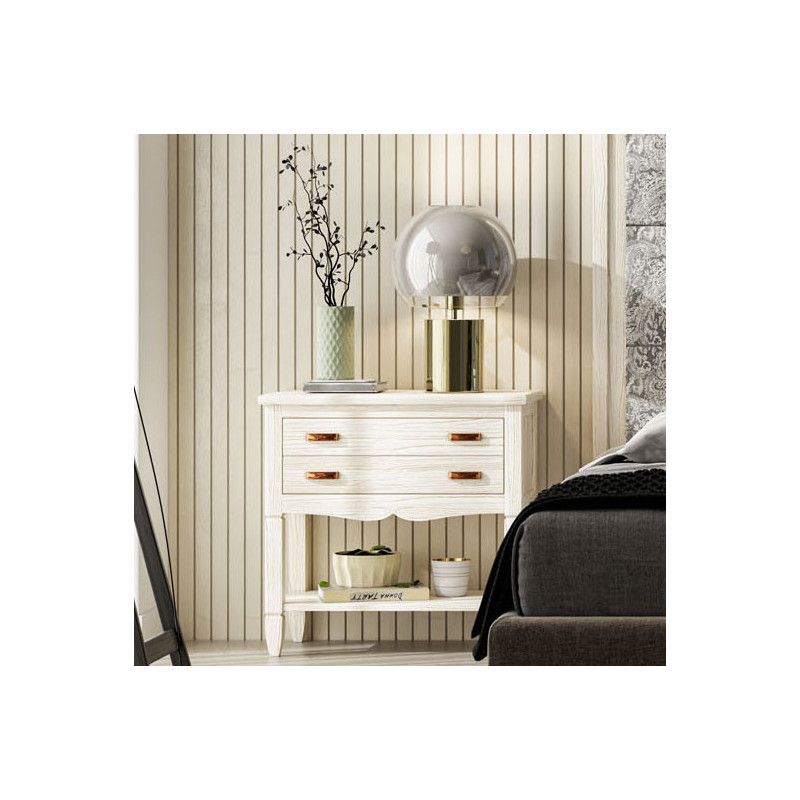 Mesita de Noche Colección Amberes Estilo Clásico Color Blanco.