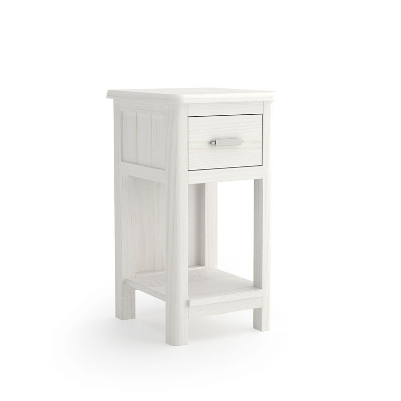 Mesita de Noche Colección Cerdeña Estilo Clásico Acabado Completo en Blanco Decapé