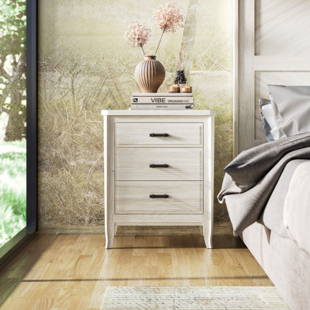 Mesita de Noche Estilo Clásico Colección Génova en Blanco Decapé