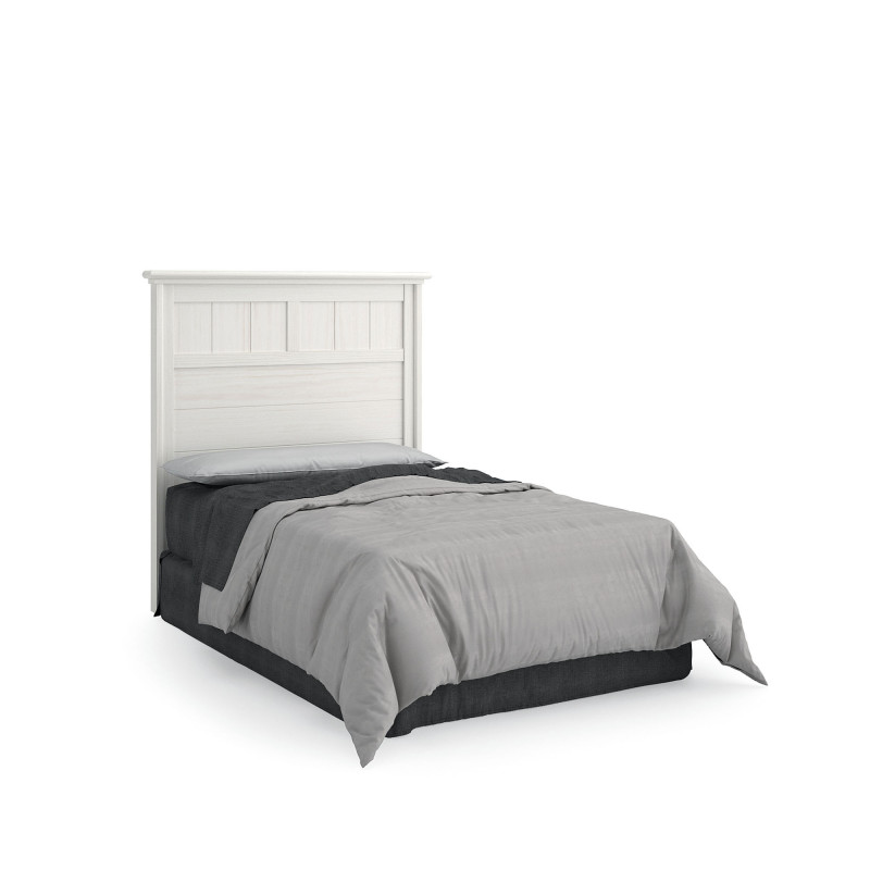 Vista del Cabecero de 135cm en Acabado Blanco con Ropa de Cama Gris