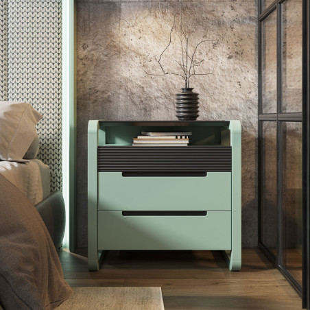 Mesita De Dormitorio Berna En Acabado Verde Salvia y Madera