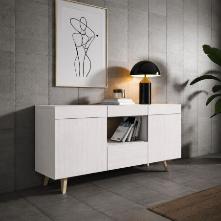 Aparador moderno colección Zoe de 150 cm con patas despuntadas de madera 120 cm.