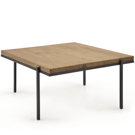 Mesa de centro cuadrada con patas metálicas y tapa maciza o chapada