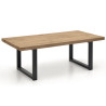 Mesa de centro rectangular con patas metálicas y tapa de madera