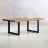 Mesa de centro rectangular con patas metálicas en acabado madera natural