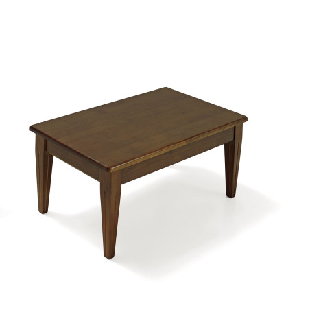 Mesa de centro elevable con fondo interior en acabado madera.